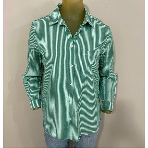 Gap Organic Cotton Perfect Shirt Green Stripe - Picture 13 of 16